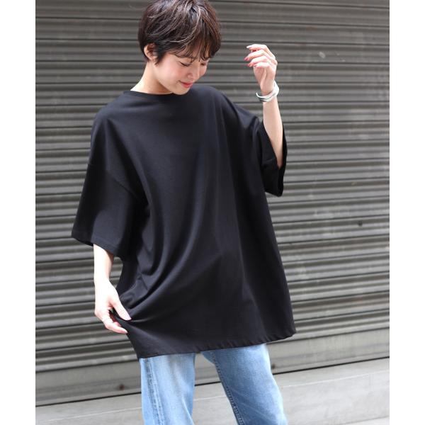 「via j」 7分袖カットソー ONE SIZE ブラック レディース