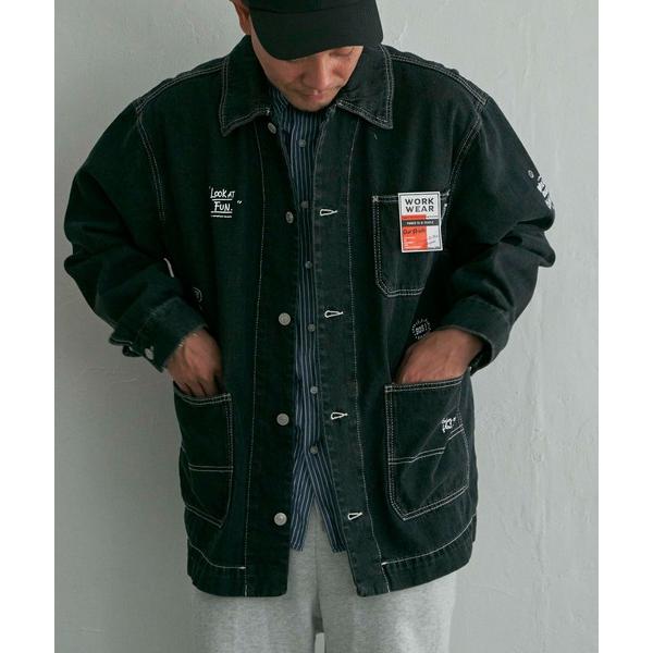 ブルゾン アウター ラクガキプリント デニムカバーオールジャケット/セットアップ可能 メンズ レディ...