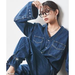 ブラウス シャツ 綿100％ワイドスリーブVネックデニムシャツ 「大きいサイズ有」シックスタイル レディース