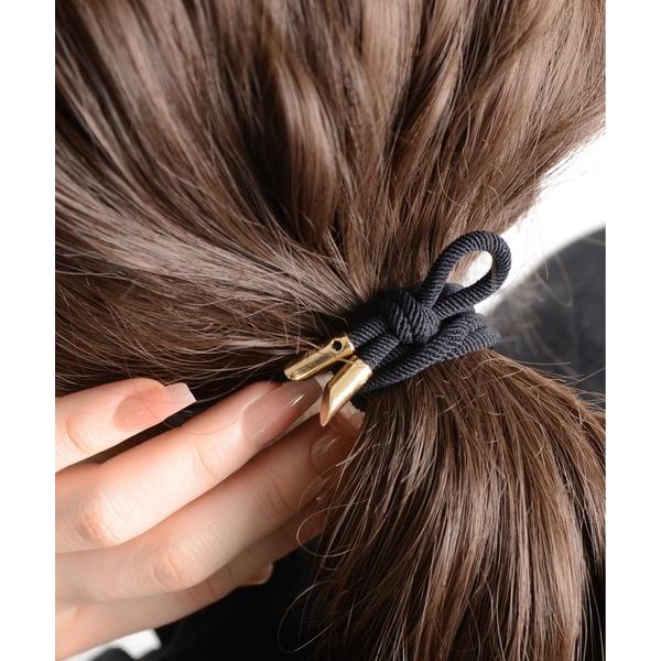 ヘアゴム 「float」 片結びデザイン ブラック×ゴールド へアゴム「2個セット」