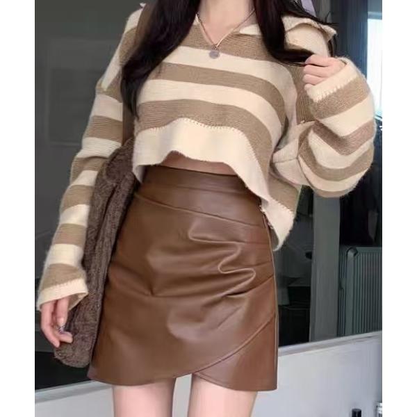スカート PUレザー ドレープミニスカート
