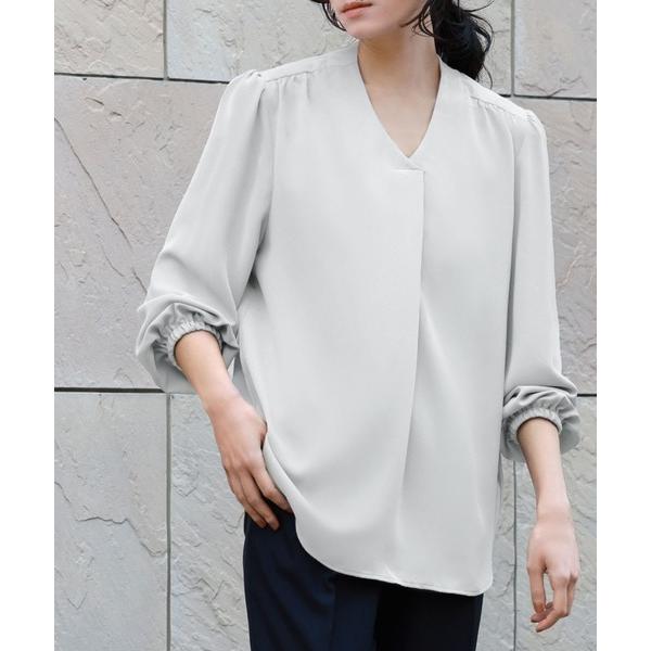 ブラウス シャツ Vネックパフスリーブブラウス オフィス ビジネス フォーマル セレモニー 卒業式 ...