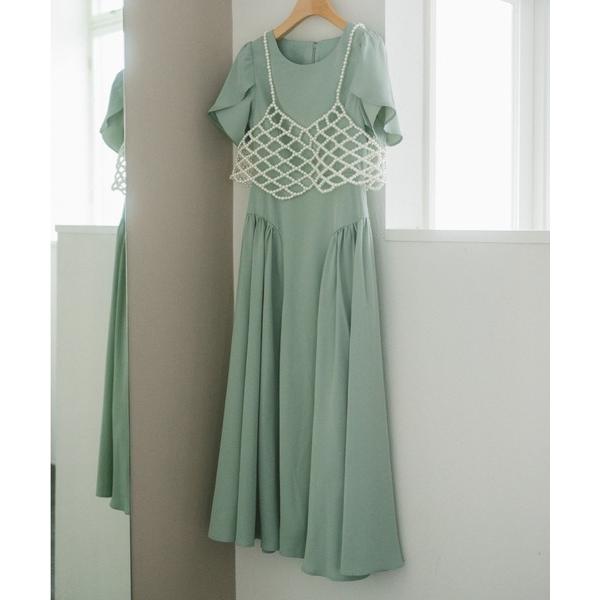 ワンピース pearl bustier × tulip sleeve dress/パールビスチェ付ワ...