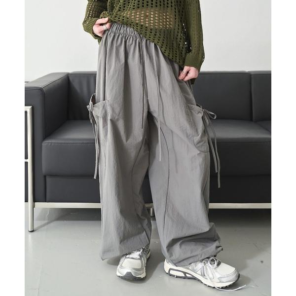 カーゴパンツ 「男女兼用/UNISEX」「オーバーサイズ」メンズライクスポーティーカーゴサイドリボン...