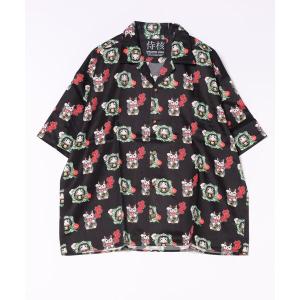 シャツ ブラウス メンズ 「SAMURAI CORE」 招き猫オープンカラーシャツ