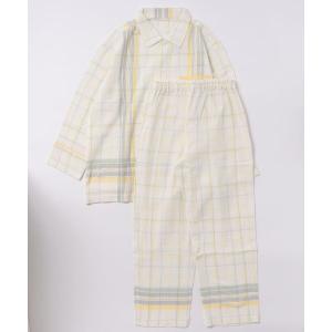 パジャマ キッドブルー -２４Ｗガーゼキッチンチェック -「メンズ」長袖パジャマ -MNWK509 -kidblue メンズ