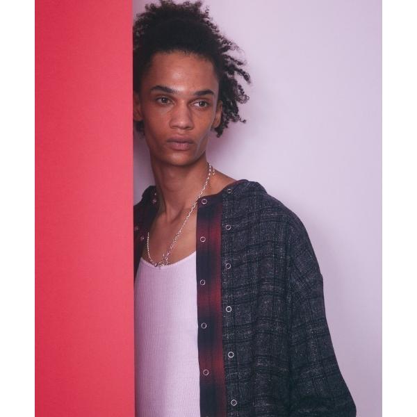 シャツ rehacer: No- Collar Ombre Check Rib Shirt / ノー...