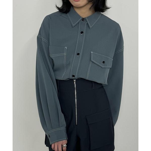 ブラウス シャツ 配色ステッチルーズCPOシャツ レディース