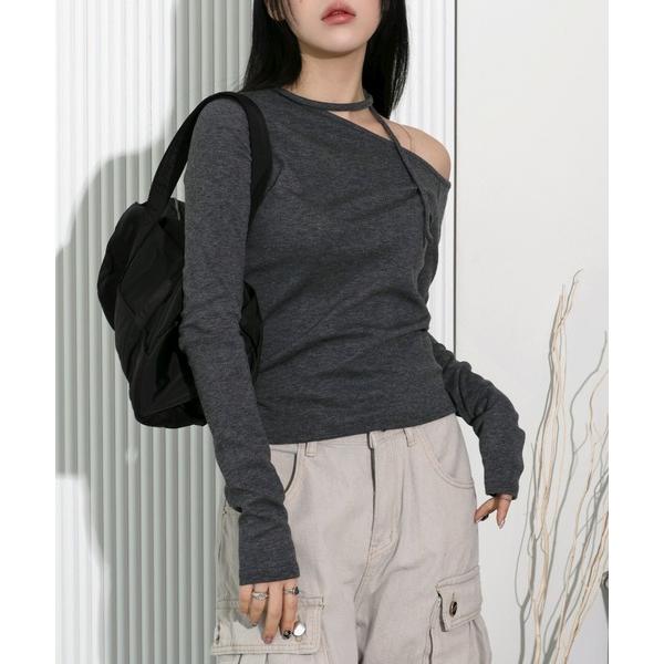 tシャツ 「FLW MADE」「バレエコアルック！」ワンオフショルダーチョーカーリボンストラップクロ...