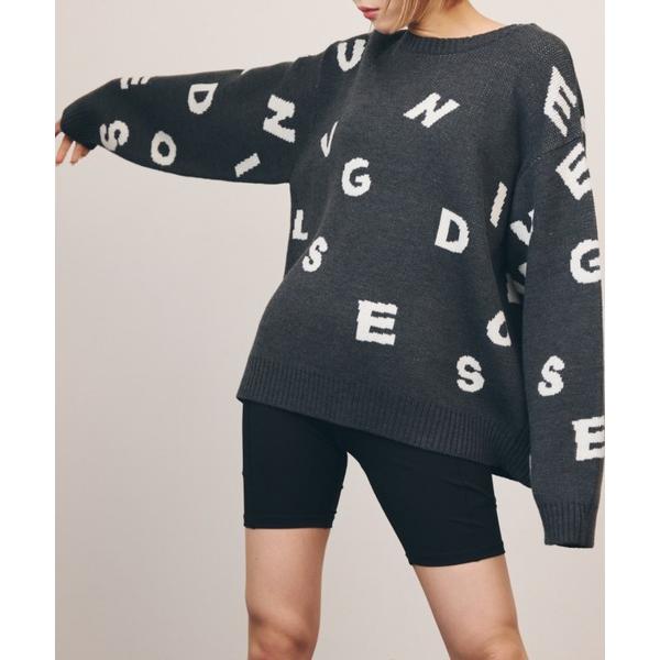 ニット セーター 「福寿外貌」アルファベットロゴジャカードニット　クルーネックセーター　ロゴニット ...