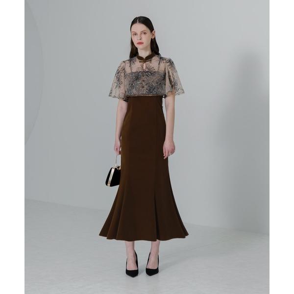 ドレス 「LEJA」配色パイピング花柄刺繍ボレロ付きベロアマーメイドキャミワンピースドレス 2点セッ...