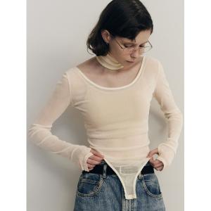 tシャツ Flocky Tulle Ballerina Neck Bodysuit/フロッキーチュール バレリーナネックボディスーツ レディース