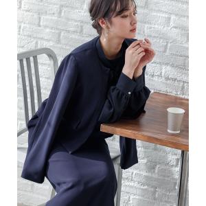 PLST プラステ　ノーカラー　M ネイビー PLST（プラステ） ノーカラージャケット M ネイビー レディース