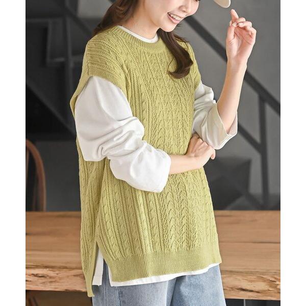 ベスト ジレ 透かし柄ニットベスト レディース