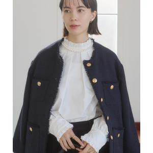 ブラウス シャツ 2WAYフリルスタンドカラーブラウス レディース