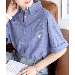 ブラウス シャツ 夏 半袖 ラフに羽織るだけでサマになる。ダブルポケット胸刺繍シャツ レディース メンズ