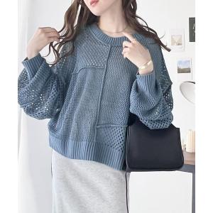 ニット セーター リメイク風が可愛い！前後2wayメッシュ切り替えニットプルオーバー レディース