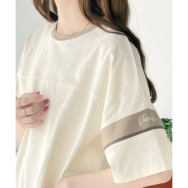 tシャツ 「JaVa ジャバコラボ」配色で印象UP。綿100％ 袖刺繍編み立てボーダーフットボールT...