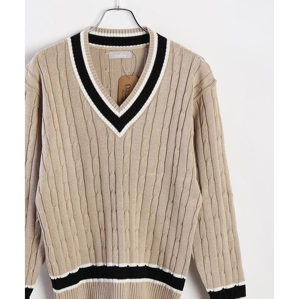 セーター ニット 日本製 ケーブル編み Vネック チルデンセーター メンズ レディース