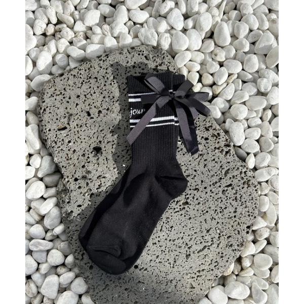 靴下 ipugo/イプゴ バックリボン付きロゴソックス レディース