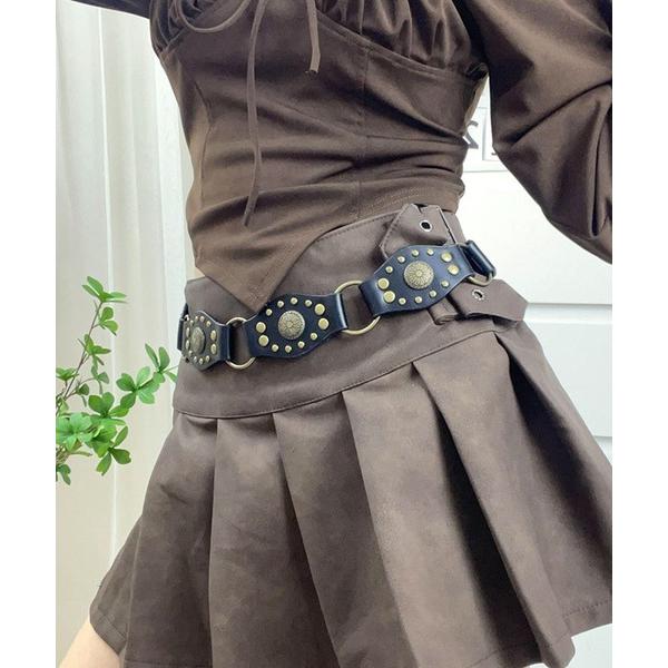 ベルト Y2K アメリカンリベットレザーコンチョベルト レディース メンズ