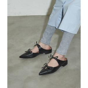 サンダル Wリボンフェイクレザーフラットミュール...の商品画像