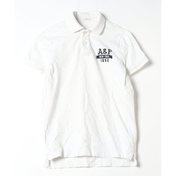 「Abercrombie&amp;Fitch」 刺繍半袖ポロシャツ M ホワイト メンズ
