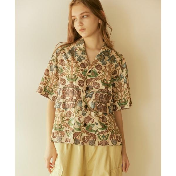 ブラウス シャツ B2808 ダマスクプリントオープンカラーシャツ レディース