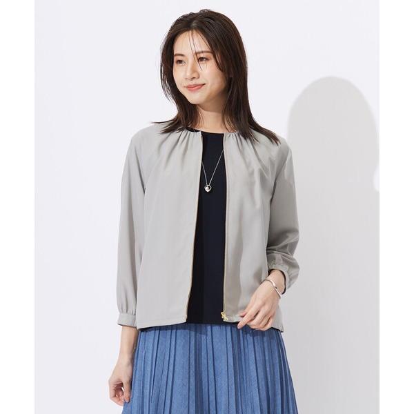 ブルゾン アウター 「洗える」80/1スパンタイプライター ノーカラー ブルゾン レディース