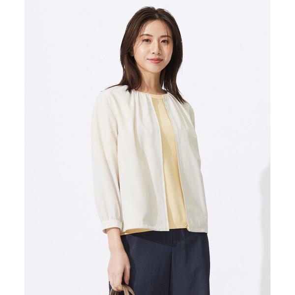 ブルゾン アウター 「洗える」80/1スパンタイプライター ノーカラー ブルゾン レディース