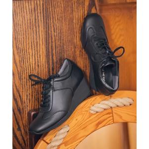 スニーカー スクエアトゥウェッジヒールスニーカー レディース