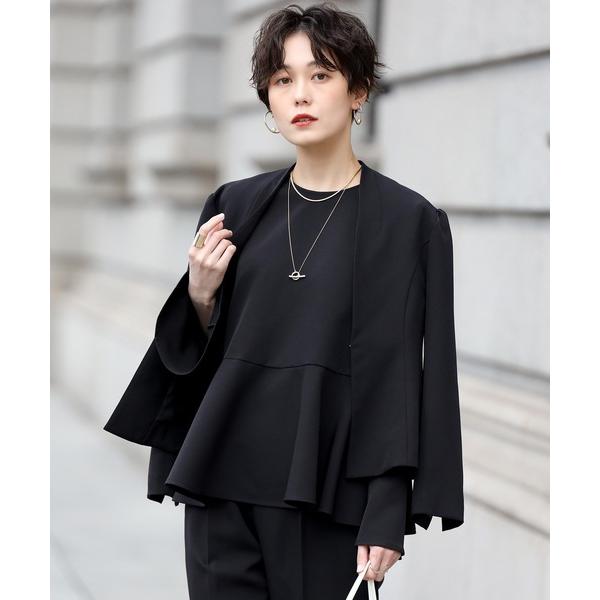 ジャケット ノーカラージャケット ノーカラーフレアラインジャケット レディース