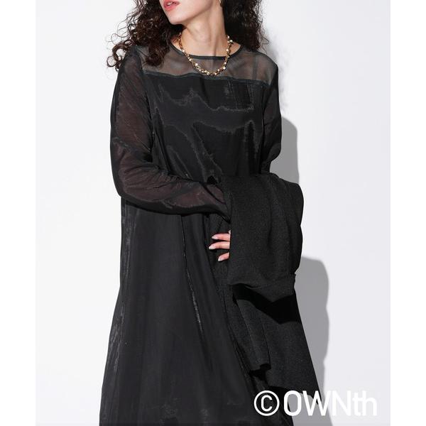 ワンピース メッシュデザインバルーンワンピース