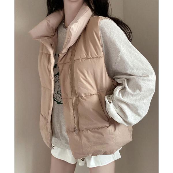 ダウンベスト ベスト 肌寒くなる天気にやや厚めの上に着やすい中綿アウターベスト レディース