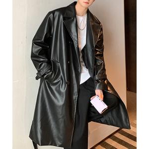 コート トレンチコート メンズ 「BENDER TOKYO」オーバーサイズ フェイクレザー トレンチコート スプリングコート
