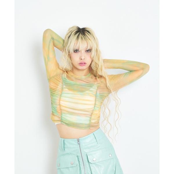 tシャツ ギャザーシアートップス レディース