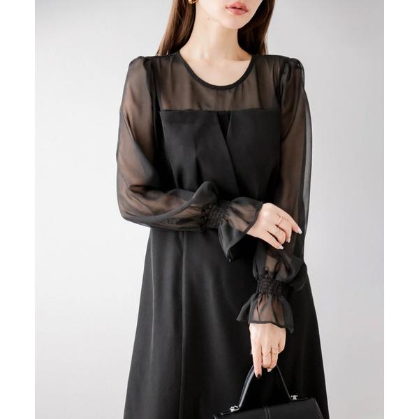 ワンピース シフォンスリーブワンピース