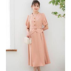 ワンピース 半袖 リネンライクレイヤードスタイルワンピース
