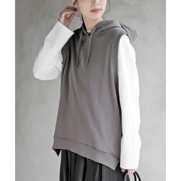 ベスト ジレ 裏毛フードベスト レディース