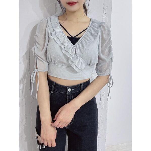 ブラウス シャツ ドロストスリーブショートTOP レディース