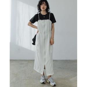 ワンピース 「2024SS COLLECTION」「低身長サイズ有」2WAYサテンフロントジップキャミワンピース