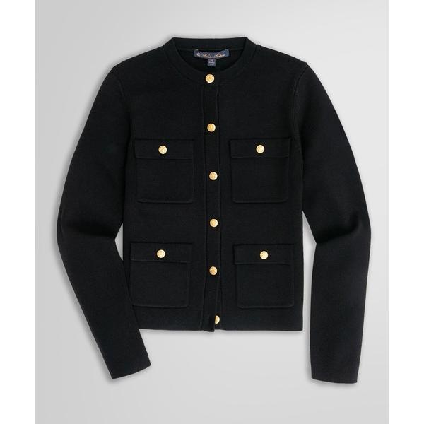 カーディガン ミラノリブ ゴールドボタン ノーカラーニットジャケット レディース