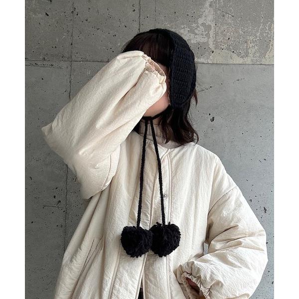 耳当て イヤーマフ ぽんぽん付きニットイヤーマフ レディース