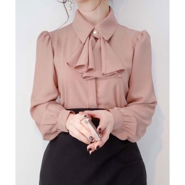 ブラウス シャツ ボタン付きリボンタイブラウス レディース