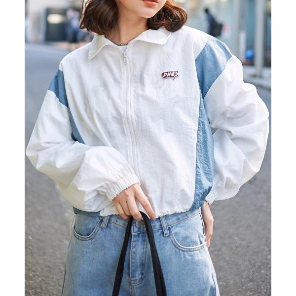 ブルゾン アウター ロゴワッペン付きドロスト配色ブルゾン レディース