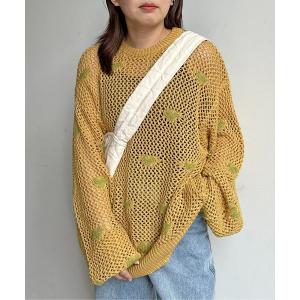 ニット セーター ハート柄メッシュニットプルオーバー レディース