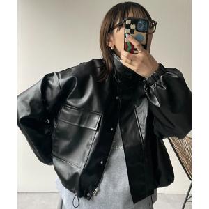 ブルゾン アウター 「選べる2素材」クロップドスタンドショートブルゾン　フェイクレザー / ナイロン レディース