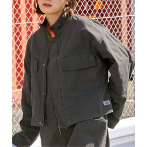 ジャケット ミリタリージャケット レディース Dickies/ディッキーズ ユーズド加工オーバーダイショートスタンドジャケット「セットアップ対応」｜zozo