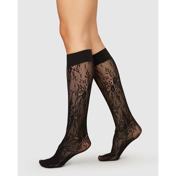 靴下 Rosa Lace Knee-Highs Black レディース