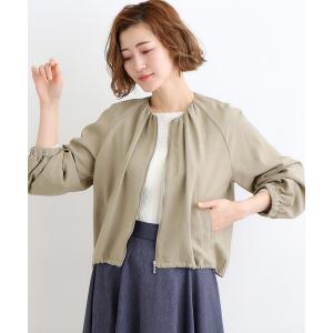 ブルゾン アウター 丸みのあるフォルムが女性らしい大人のノーカラーギャザーブルゾン レディース